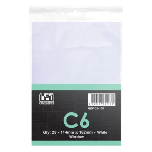 LEO C6 Window Envelopes – White 25 Pack - Image 1