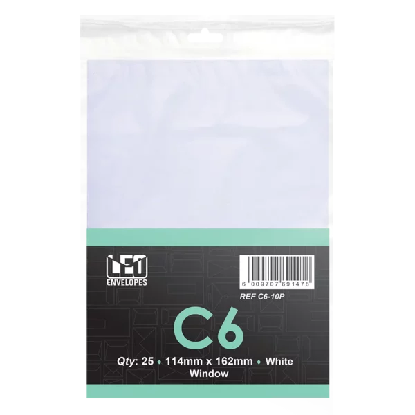 LEO C6 Window Envelopes – White 25 Pack