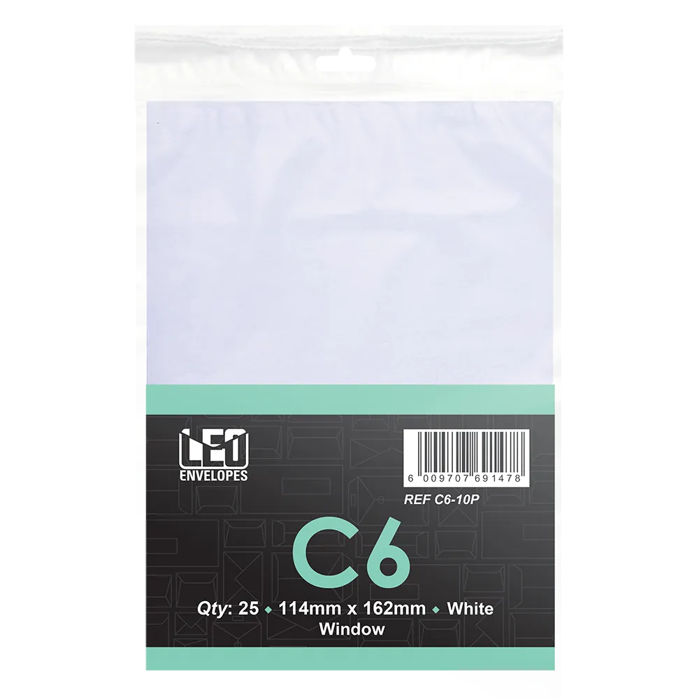 LEO C6 Window Envelopes – White 25 Pack - Image 1