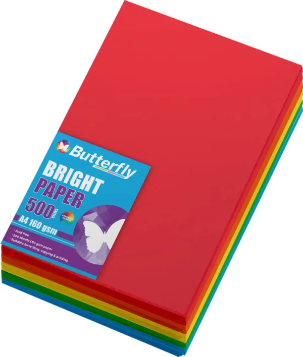 Butterfly 80gsm Mixed Paper Reams A4 Assorted Bright 500