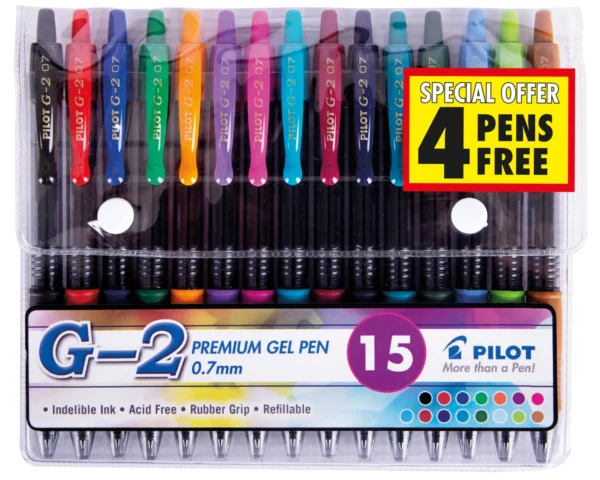 Pen RB Pilot G2 Gel 0.7mm Col 15Pk Ass