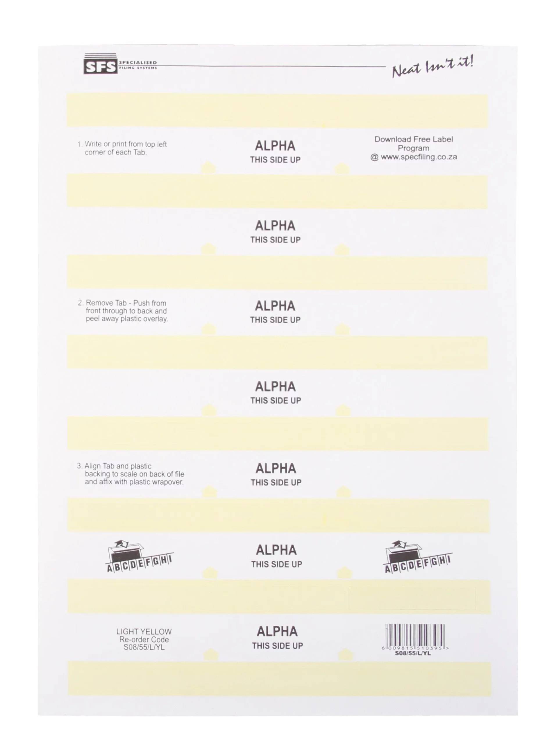 SFS Self-Adhesive Alpha Filing Tabs 55mm - Image 1