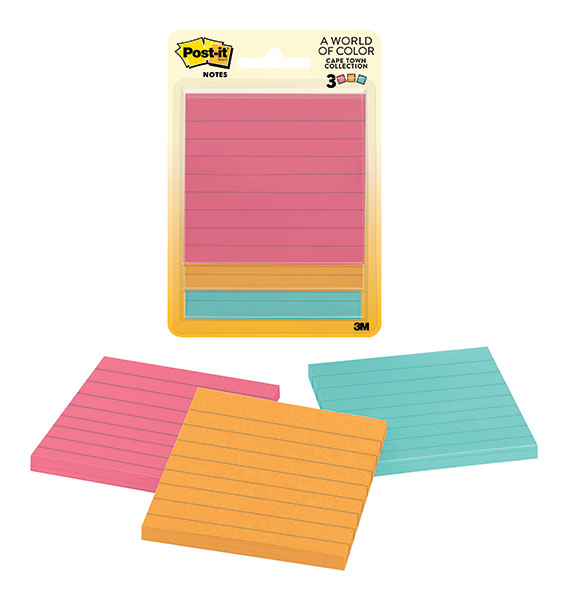 3M Lined Post-it Notes Assorted 76mmx76mm 3Pack