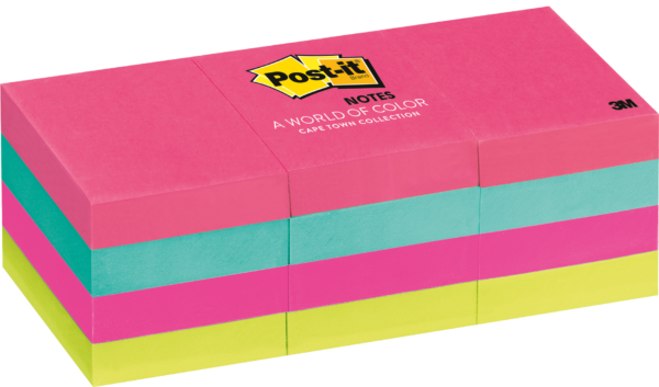 3M Post-it Notes 38x50mm Assorted 12Pk 51mm 12Pack