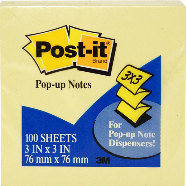 3M Pop Up and Dispenser Post-it Notes 76x76mm Yellow 100