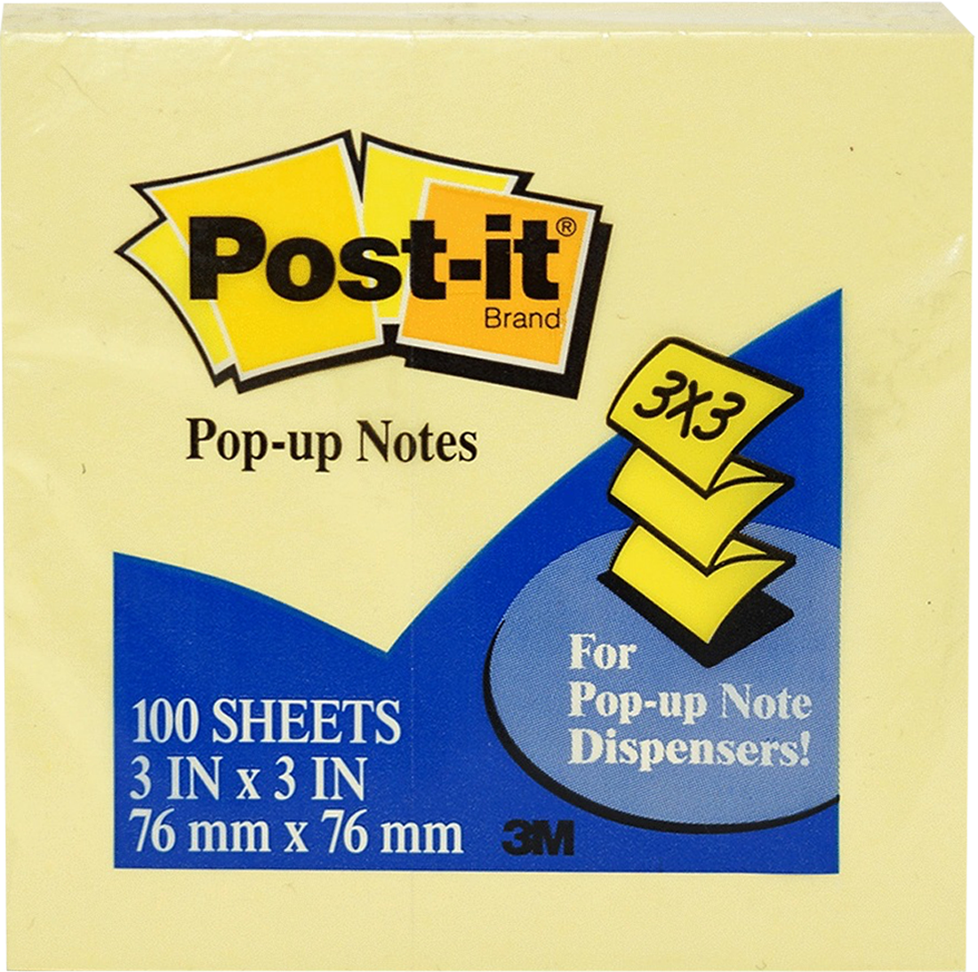 3M Pop Up and Dispenser Post-it Notes 76x76mm Yellow 100 - Image 1