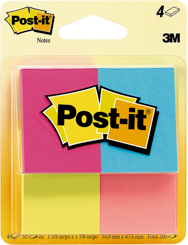 3M Post-it Notes Assorted 4Pk 38mmx50mm 4Pack