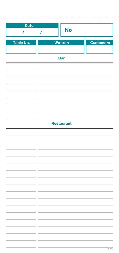 RBE Triplicate NCR Restaurant/Bar Order 210x99mm