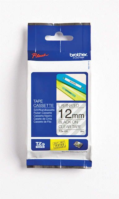 Brother Laminated TZe-131 Tapes 12mmx8m Black ON Clear