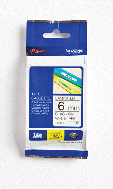 Brother Laminated TZe-211 Tapes Black ON White 6mmx8m
