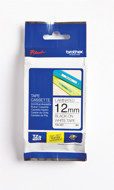 Brother Laminated TZe-231 Tapes 12mmx8m Black ON White