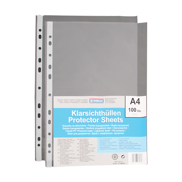 DONAU Multi-punched Filing Pockets A4 Clear 100 Pack