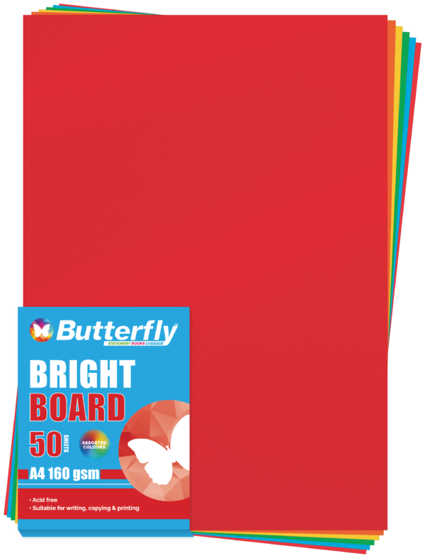 Butterfly 160gsm Mixed Board A4 Bright 50 Pack