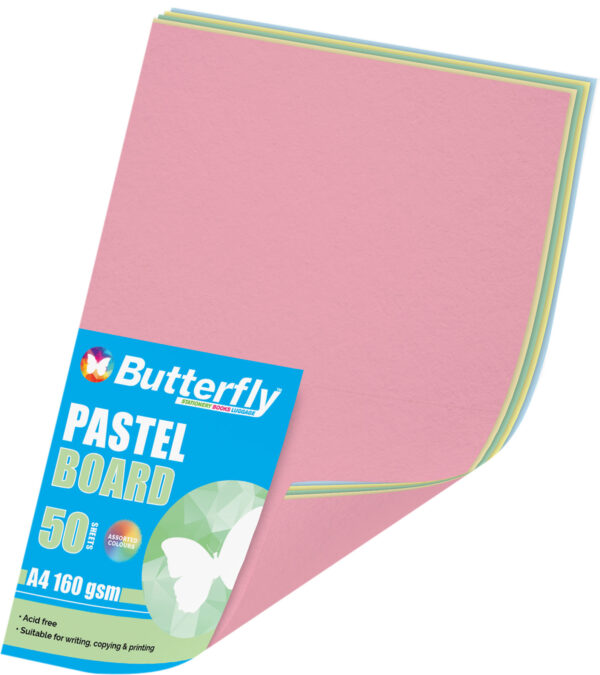 Butterfly 160gsm Mixed Board A4 Assorted 50 Pack