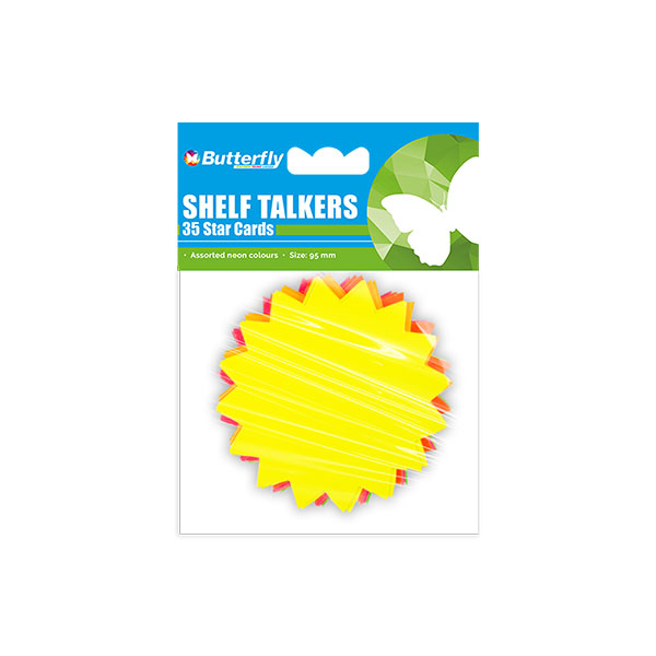 Butterfly Fluorescent Hi-glo Shelf Talkers Stars 95x95mm Assorted