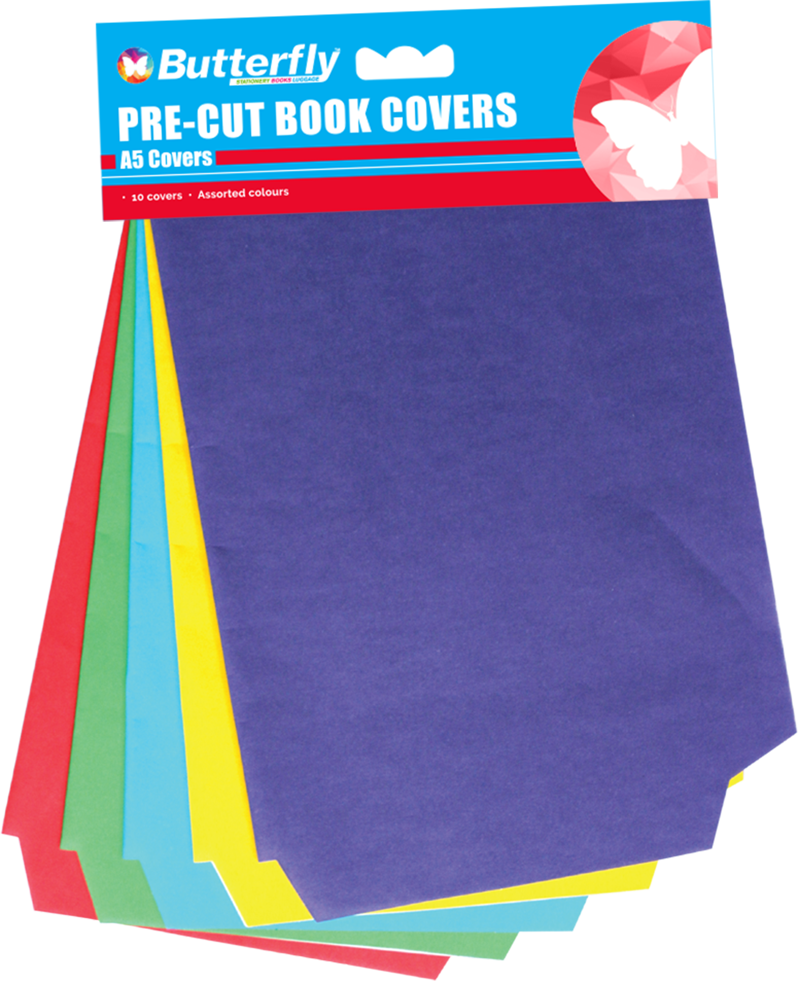 Butterfly 80gsm Pre-cut Paper Book Covers A5 Bright 10 Pack - Image 1