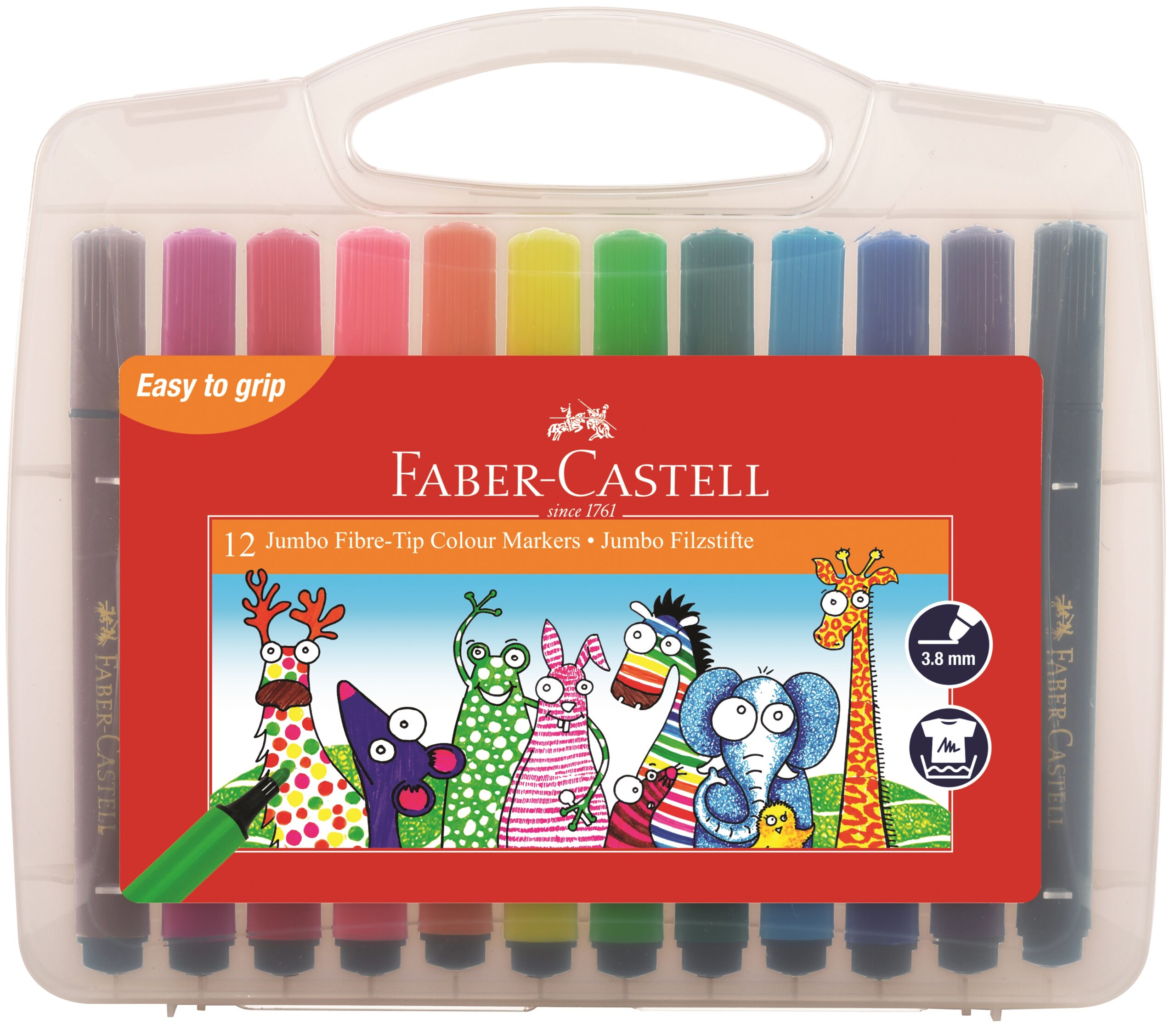 Faber-Castell Fibre Tip Pens Jumbo Assorted 12 Pack - Image 1