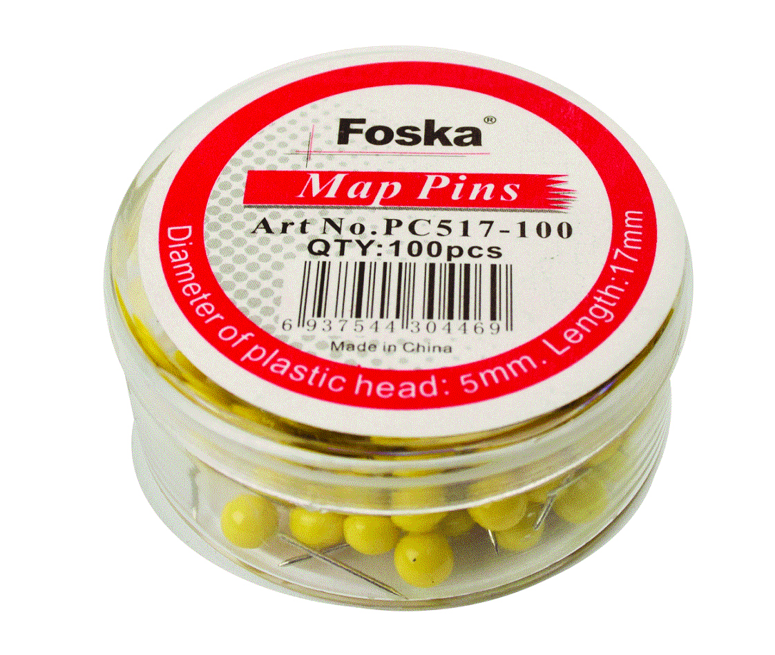 Foska Map Pins Yellow 100 Pack - Image 1