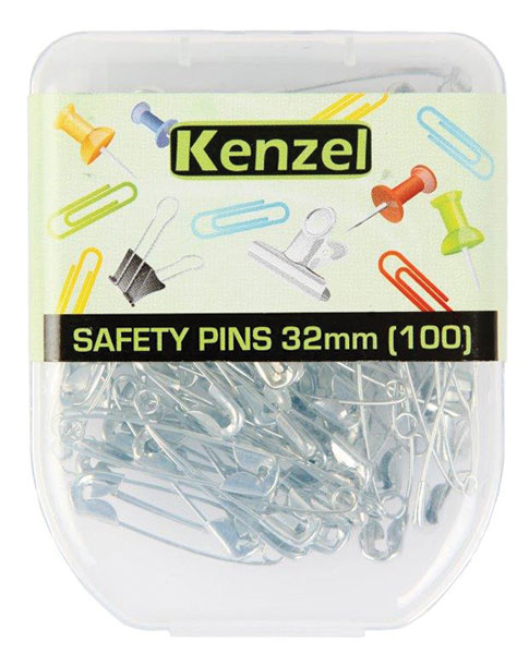 Kenzel Safety Pins 32mm Silver 100 Pack