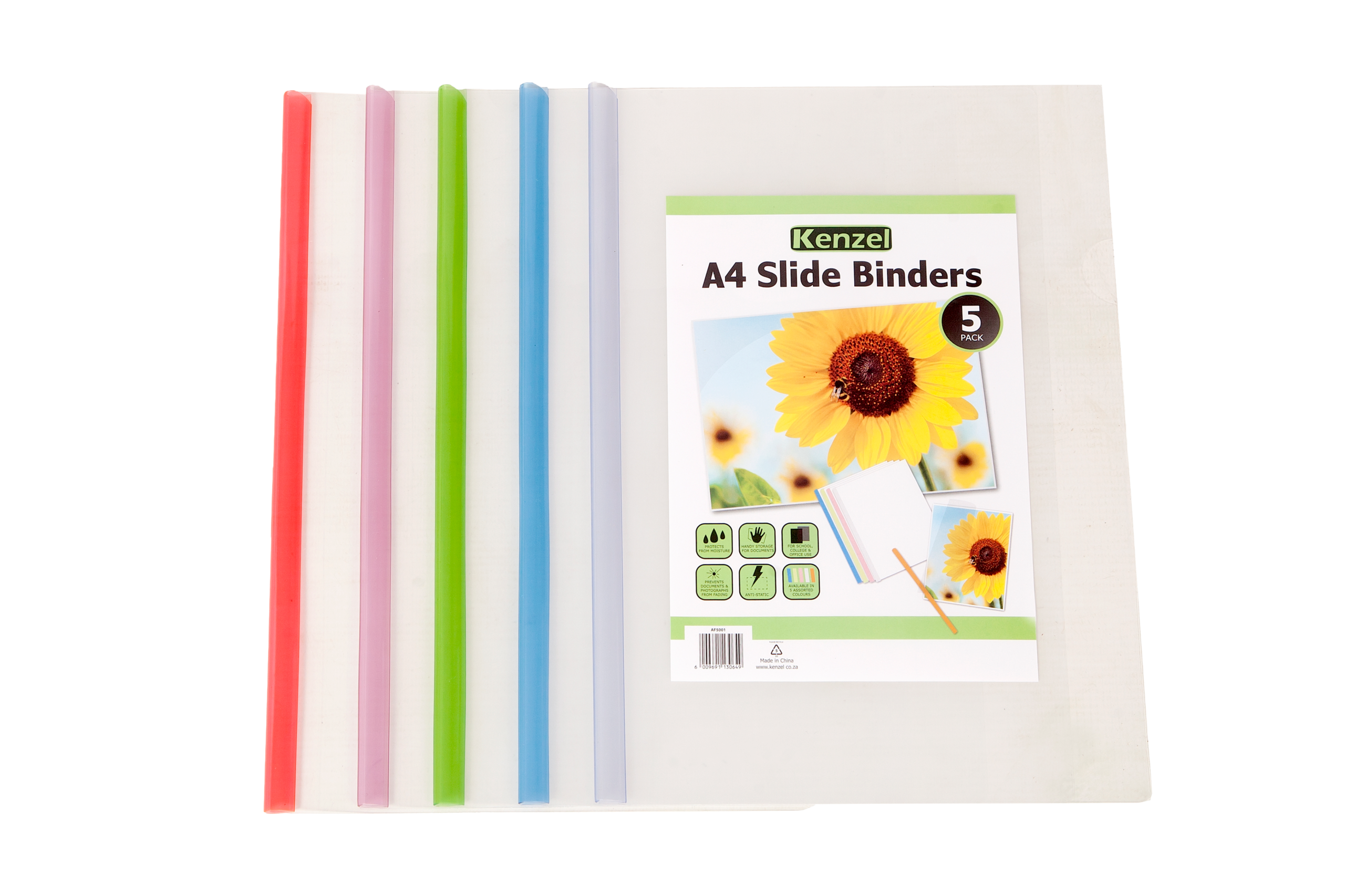 Kenzel Covers With Slide Binders A4 Assorted 5 Pack - Image 1