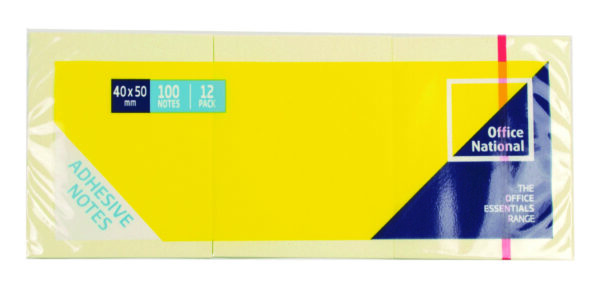 ON Office National Sticky Notes 38x50mm Yellow 12 Pack