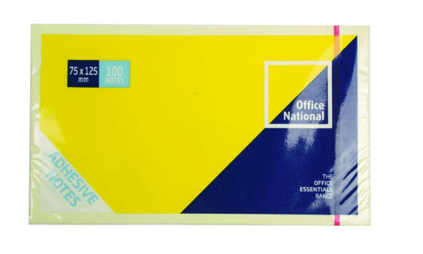 ON Office National Sticky Notes 75x125mm Yellow OFFICE