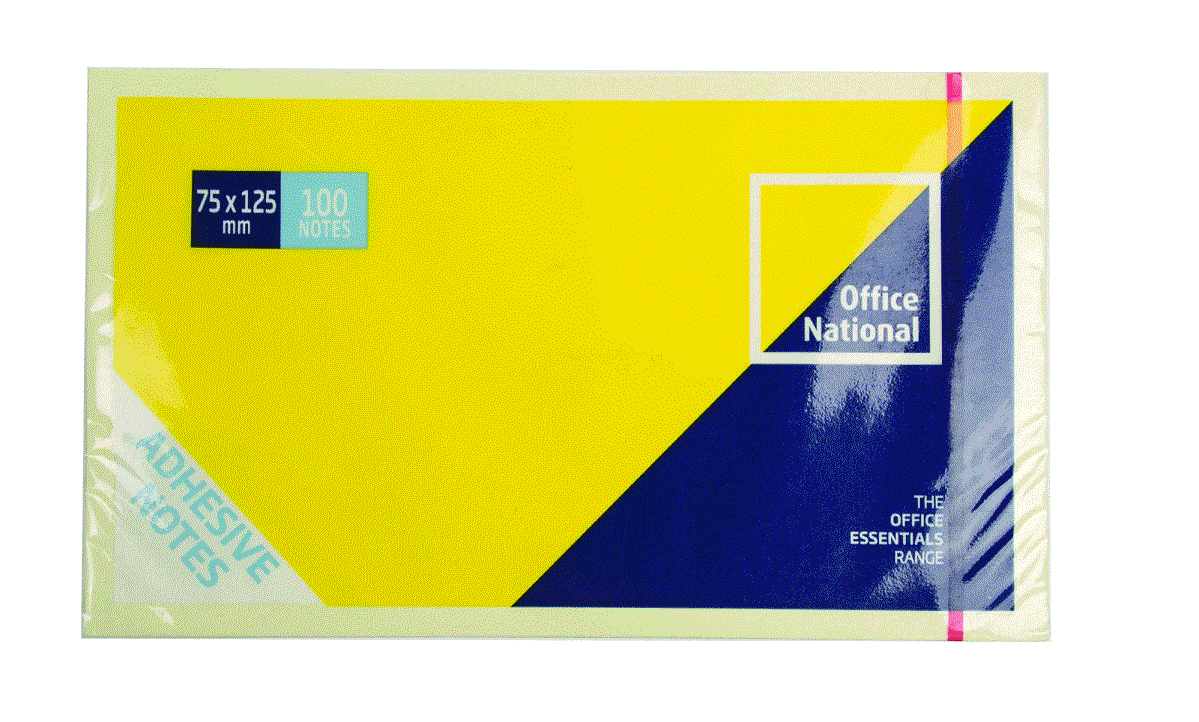 ON Office National Sticky Notes 75x125mm Yellow OFFICE - Image 1