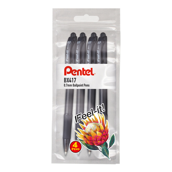 Pen BP Pentel FeelIt 0.7mm 4Pk Blk