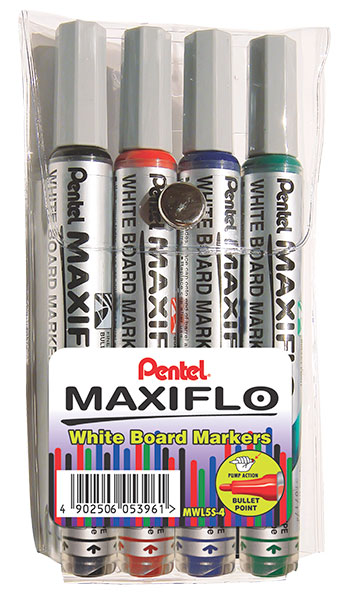 Pentel Maxiflo "pump-it!" Whiteboard Marker Pack 4.0mm