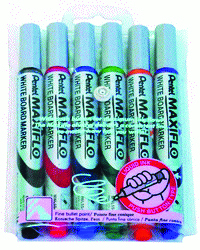 Pentel Maxiflo "pump-it!" Whiteboard Markers Assorted 6