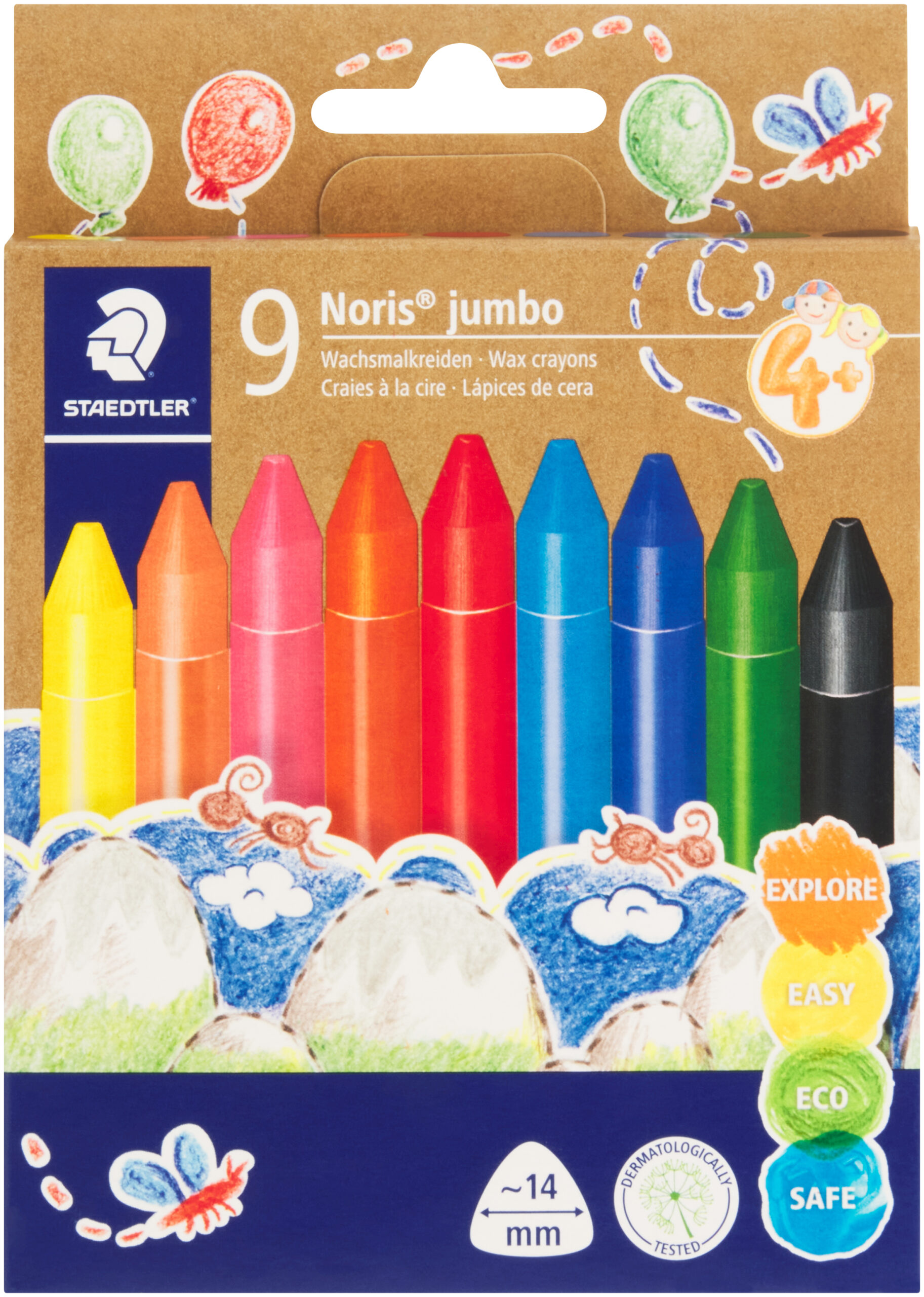 Staedtler Wax Crayons Assorted 9 Pack 14mm - Image 1