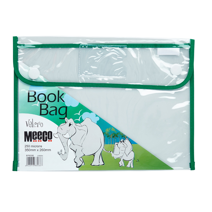 Meeco A4 Velcro Book Bags Pack Size Green - Image 1