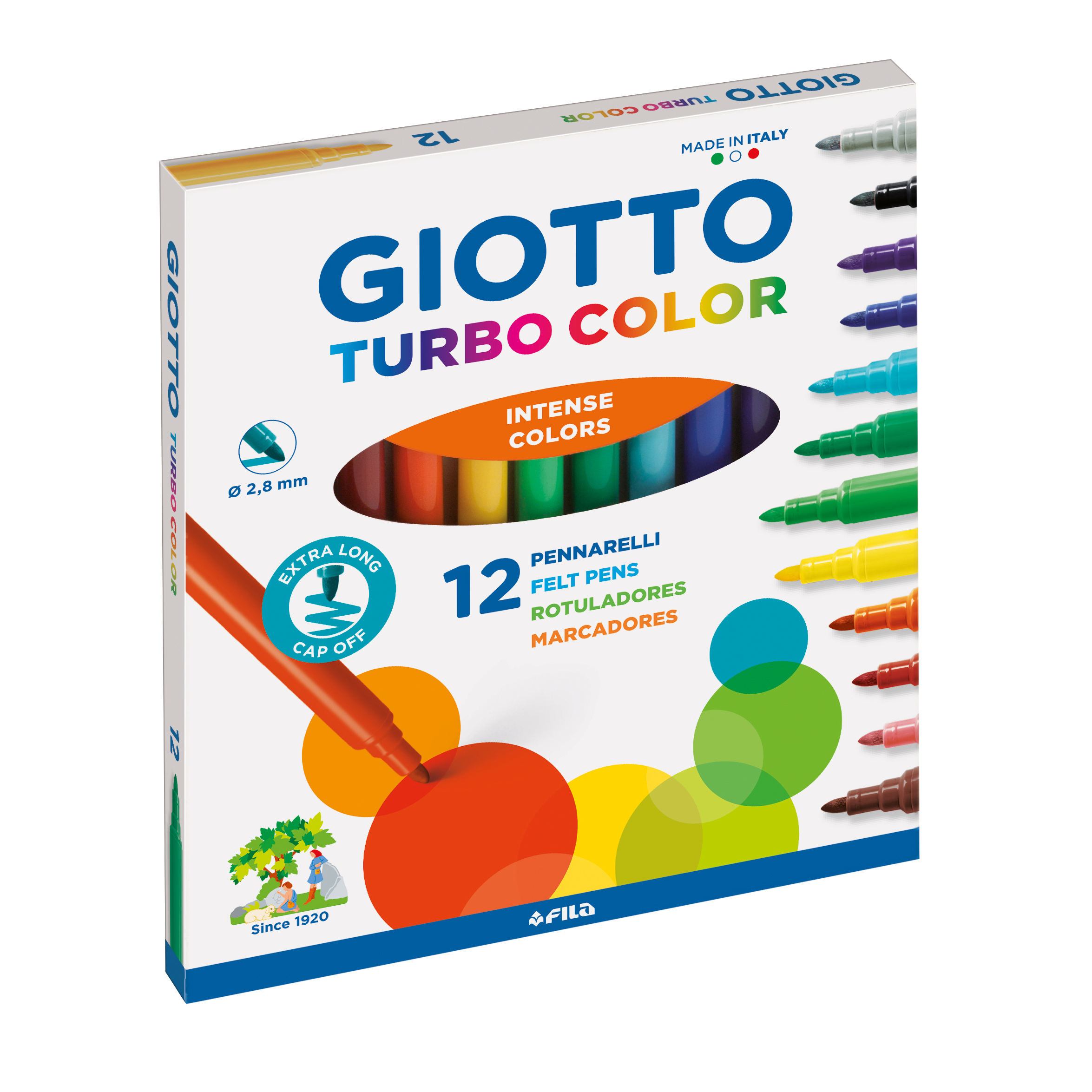 Giotto Turbo Fibre Tip Pens Assorted 12 Pack - Image 1