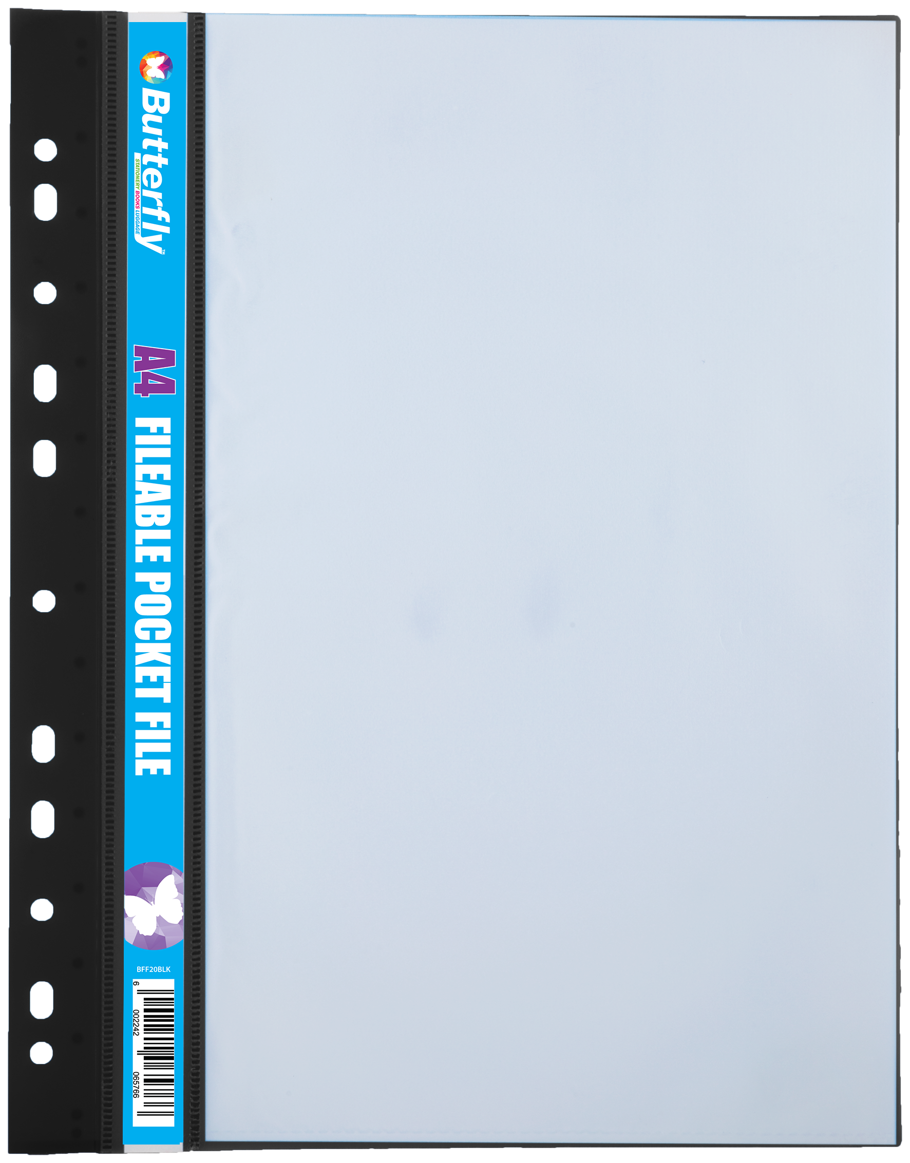 Butterfly Fileable Pocket Files A4 Black 20 Pack 20 - Image 1