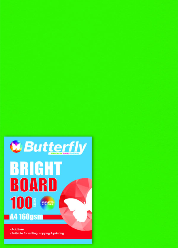 Board A4 Butterfly160gsm BrightGrn 100Pk