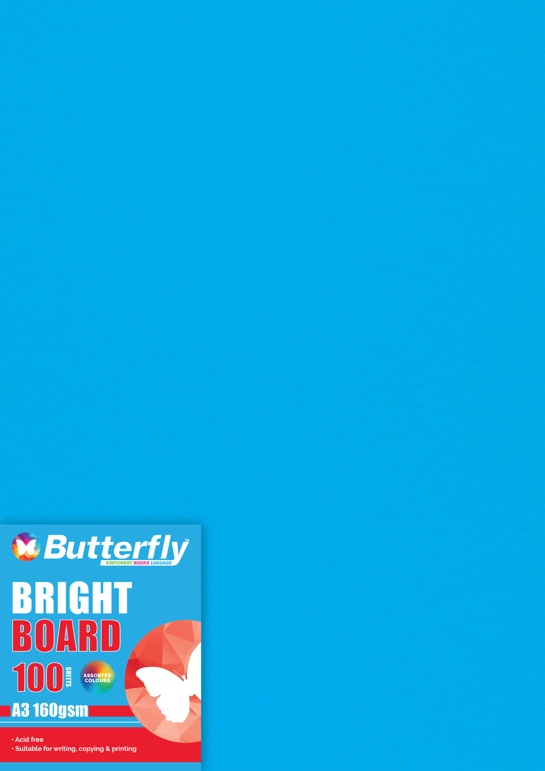 Board A3 Butterfly160gsm Bright Blu 100Pk - Image 1