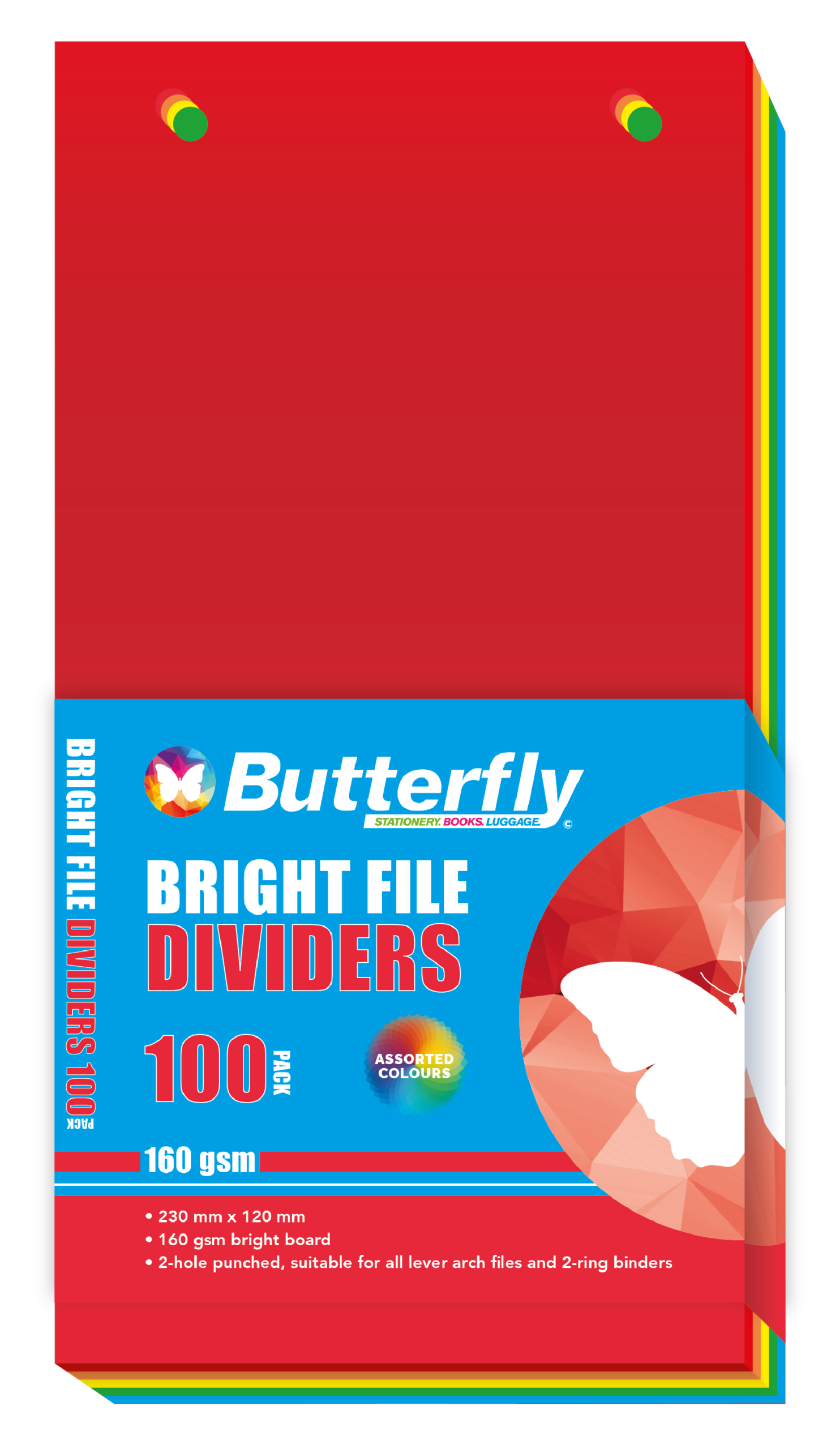 Butterfly Board File Dividers 120mmx230mm Assorted - Image 1