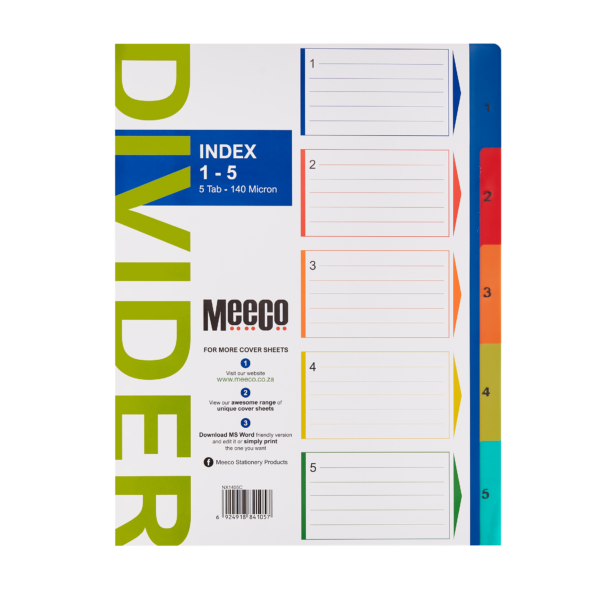 Meeco A4 Polypropylene Dividers Pack Size Product Type