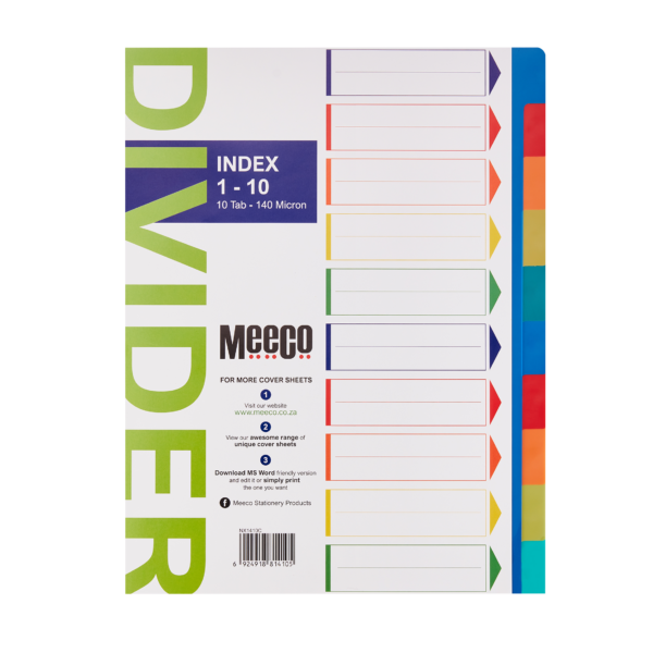 Meeco A4 Polypropylene Dividers Pack Size Product Type
