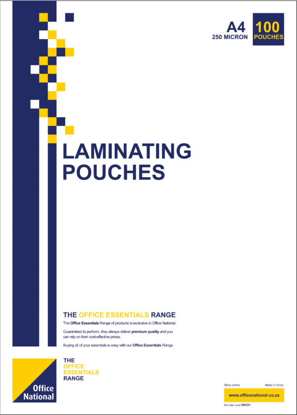 ON Laminating Pouches A4 100 Pack
