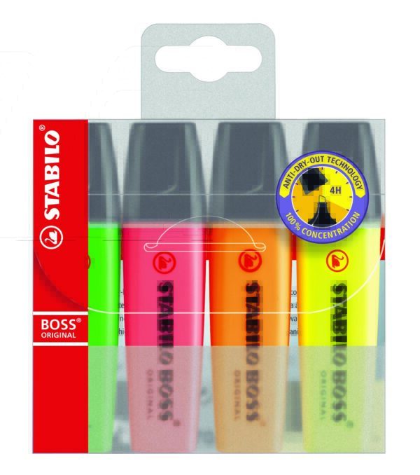 Stabilo BOSS Highlighters Assorted Bright 4 Pack 2mm