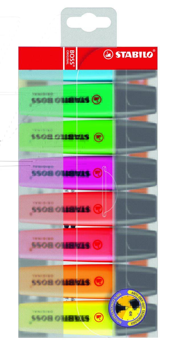 Stabilo BOSS Highlighters Assorted Bright 8 Pack 2mm