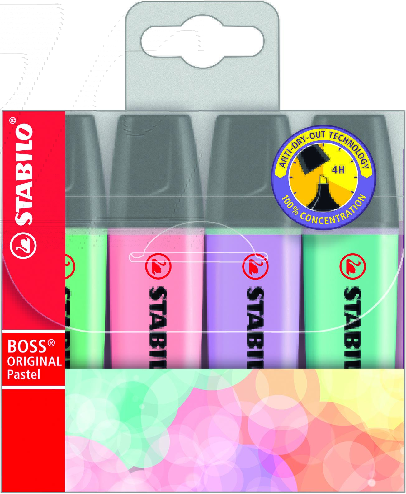 Stabilo BOSS Highlighters Assorted Pastel 4 Pack 2mm - Image 1