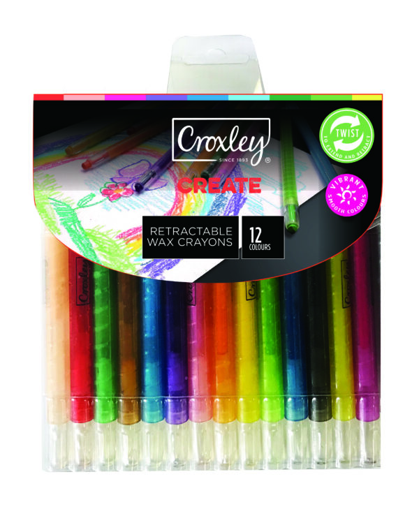 CROXLEY Retractable Wax Crayons Assorted 12 Pack
