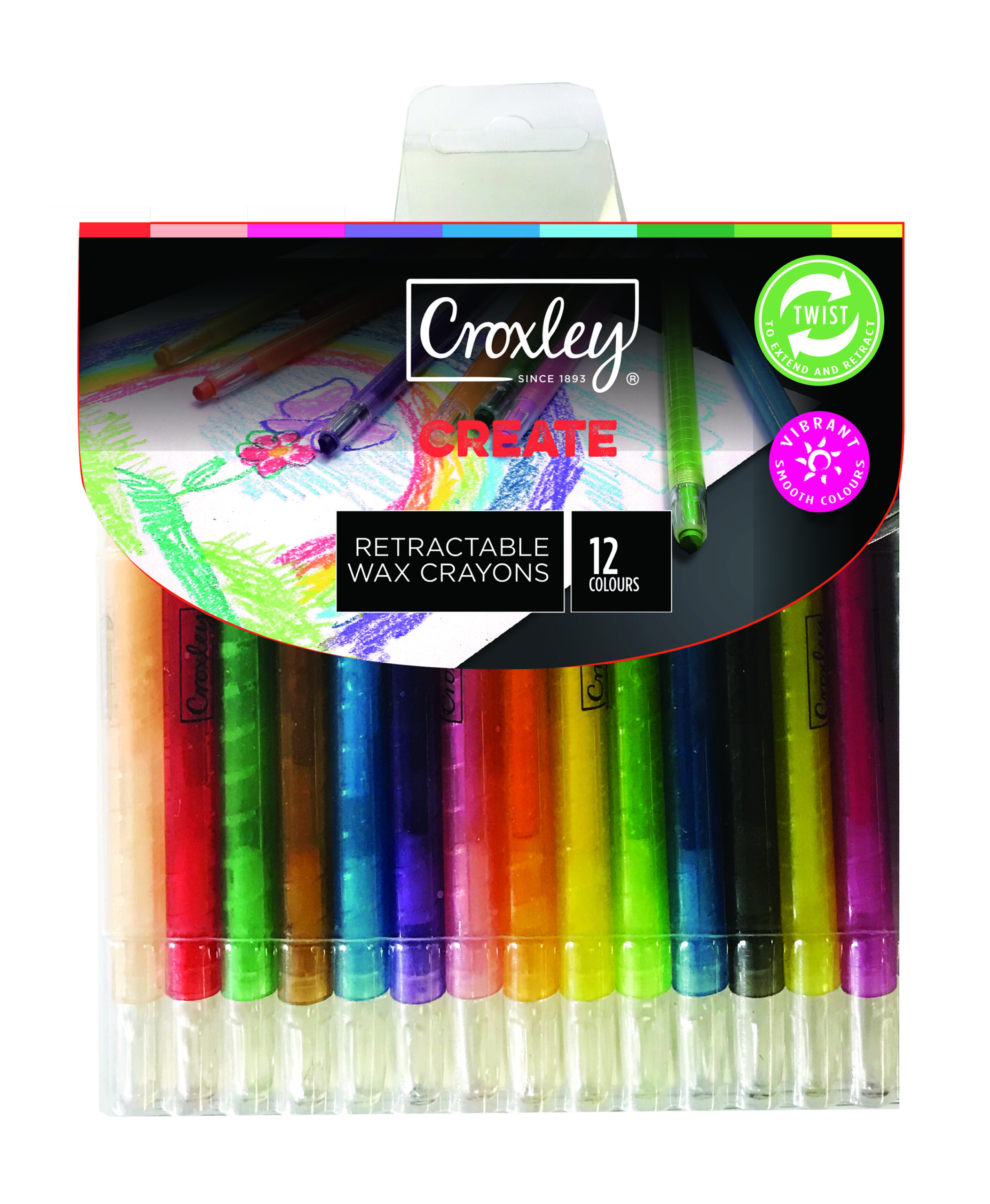 CROXLEY Retractable Wax Crayons Assorted 12 Pack - Image 1