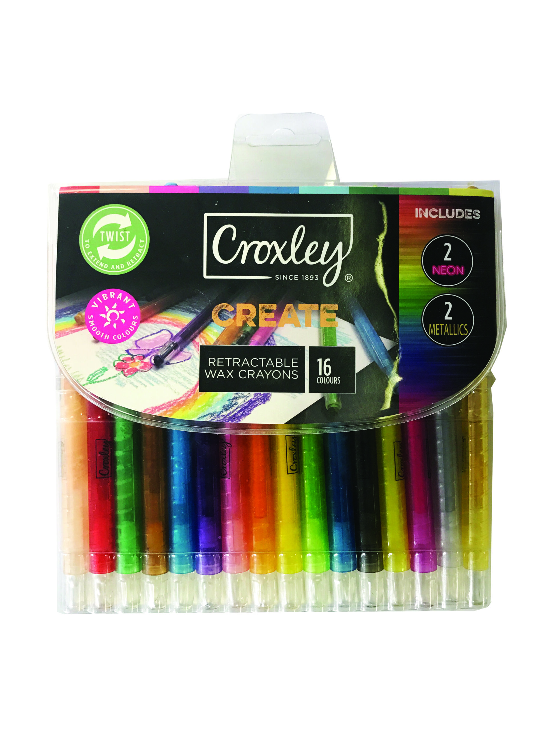 CROXLEY Retractable Wax Crayons Assorted 16 Pack - Image 1