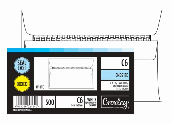 CROXLEY C6 Seal Easi Envelopes 114x162mm White 500 Pack