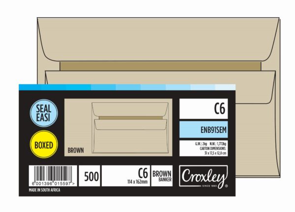 CROXLEY C6 Seal Easi Envelopes 114x162mm Manila 500 Pack