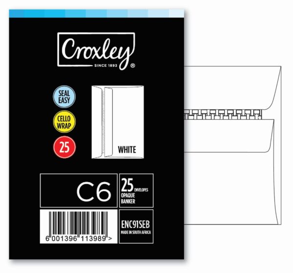 CROXLEY C6 Seal Easi Envelopes White 25 Pack