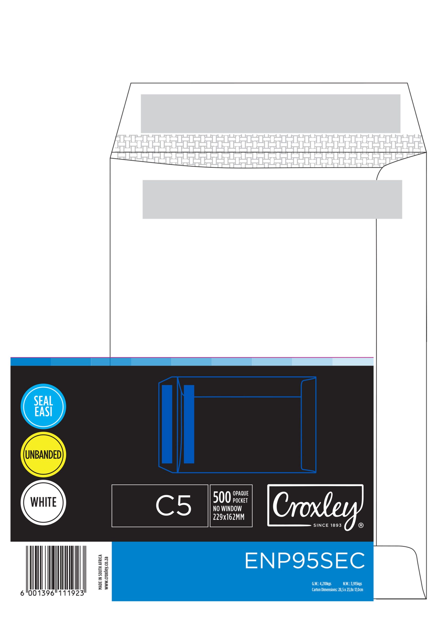 CROXLEY C5 Seal Easi Envelopes 229x162mm White 500 Pack - Image 1